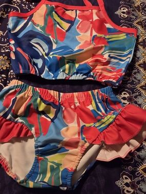 Amazon Girls' Multicolor Abstract Print Two-Piece Bikini - Blue/Red/Green